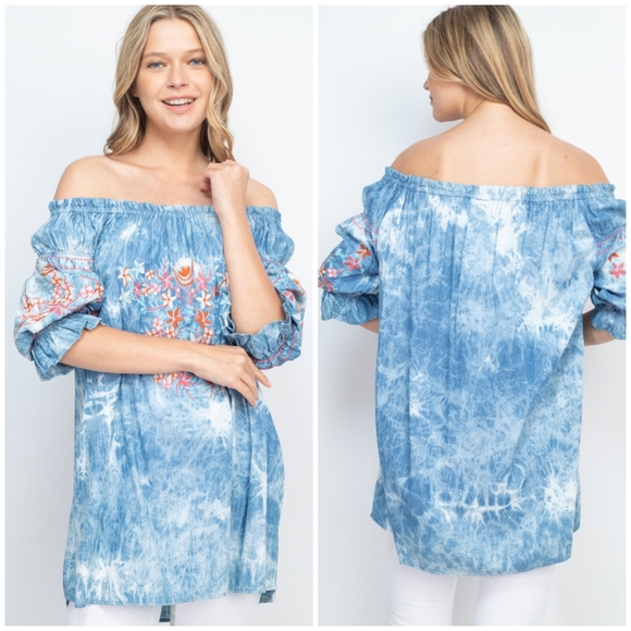 LAST ONE❗MONORENO Tencel Tie-Dye Embroidered Tunic Top - Picture 8 of 9